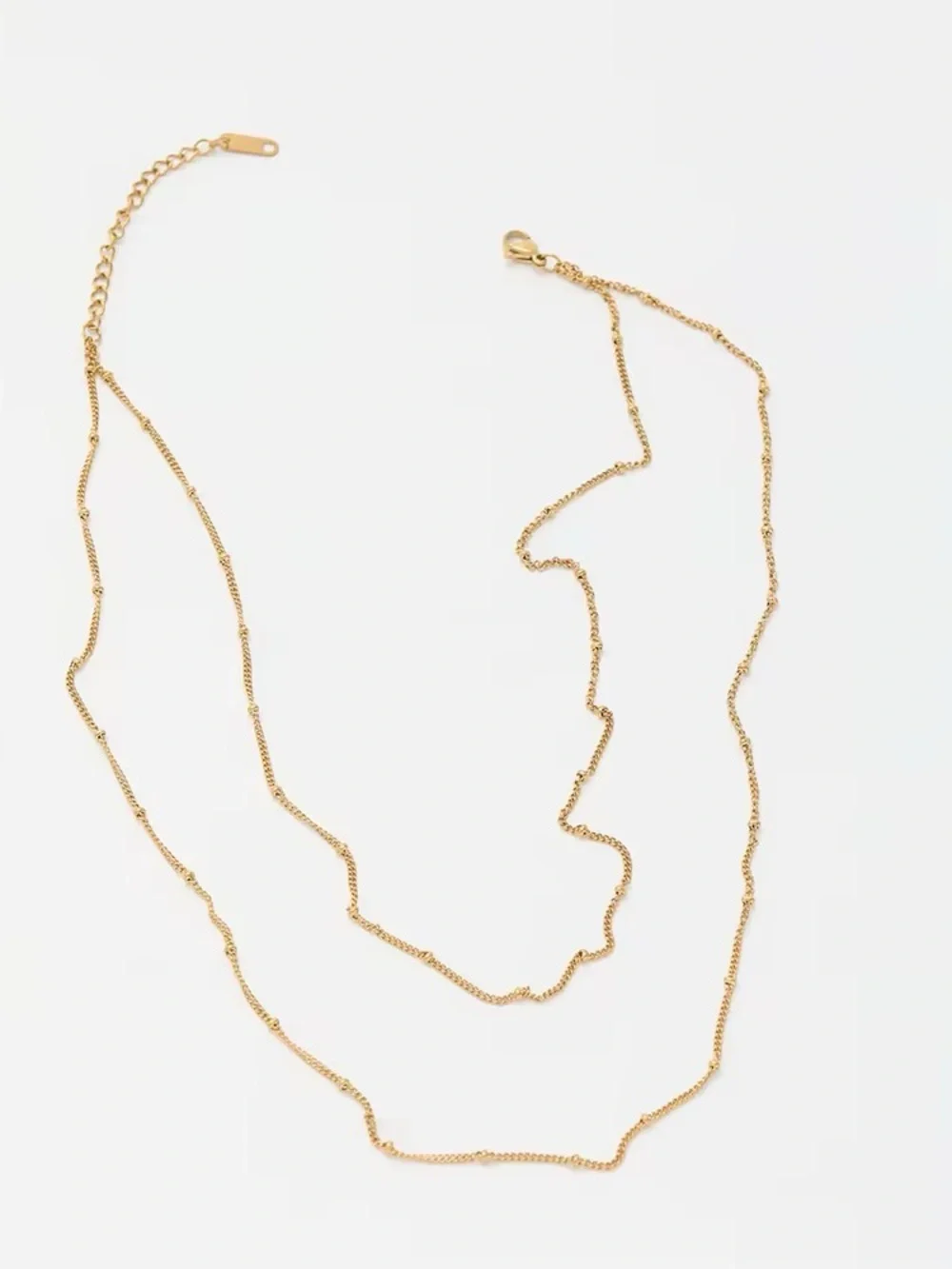18k gold Delicate Double-Layer Gold Beaded Necklace - Picture 4 of 7